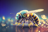 The bee has a lovely color. Generative AI. Detailed bee. Bee macro.