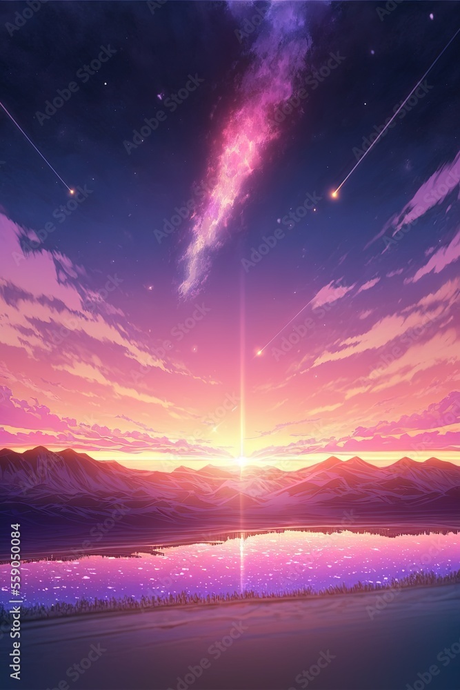 Lovely Anime Sunrise Yule Scenery With Vibrant Rocky Desert Landscape