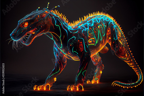 Neon tiger dragon ai art © Elka