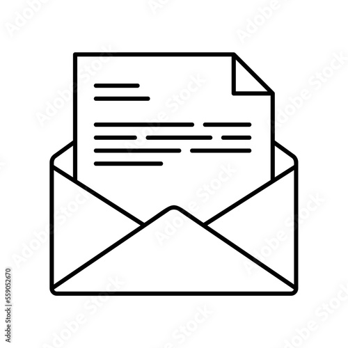Letter or email icon in an open envelope filled with text