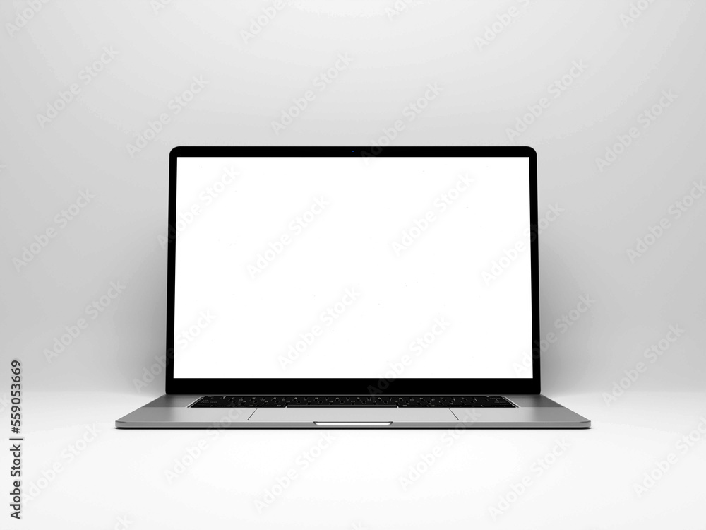 Laptop with blank screen isolated on white background, white aluminium body. Whole in focus. High detailed. Template, mockup. Laptop with blank screen isolated on white background, white aluminium body. Whole in focus. High detailed. Template, mockup.