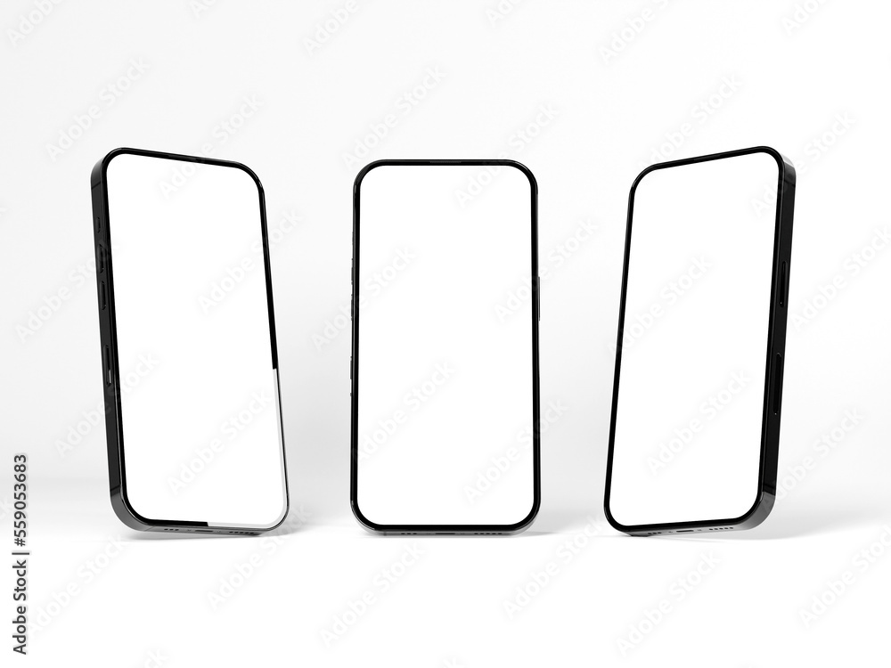 Realistic models smartphone with transparent screens. Smartphone mockup collection. Device front view. 3D mobile phone with shadow on transparent background