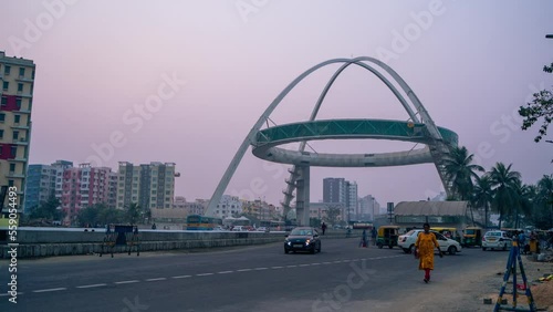 Kolkata city time lapse 4k video, Biswa Bangla Gate, Indian city day to night timelapse