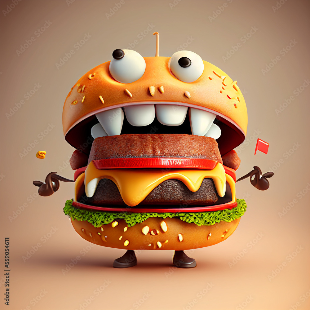 3D cartoon illustration of cute humburger 3D cartoon illustration of cute humburger