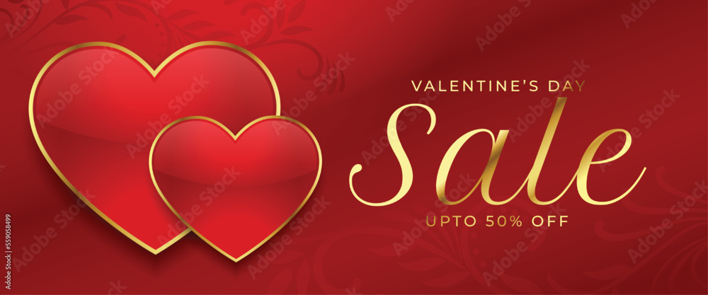 lovely valentines day sale and offer banner with cute hearts