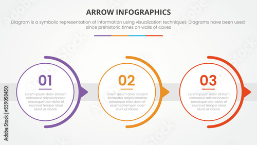 arrow shape infographic concept with circle right small direction for slide presentation with 3 point list