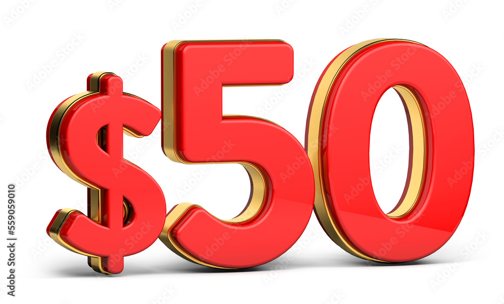 3d golden $50 isolated on background. 3d illustration. 3d golden $50 isolated on background. 3d illustration.