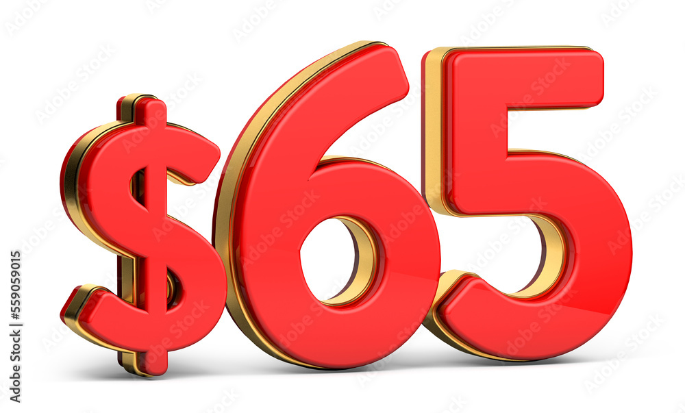 3d golden $65 isolated on background. 3d illustration. 3d golden $65 isolated on background. 3d illustration.