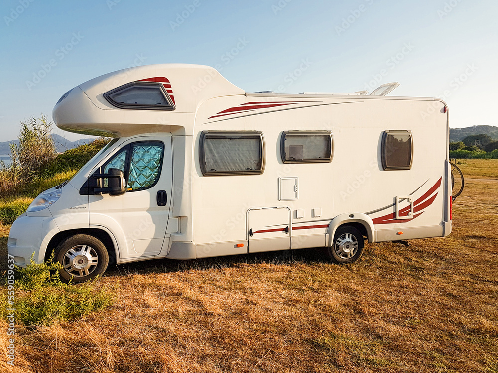 caravan car by the sea in summer season caravan car by the sea in summer season