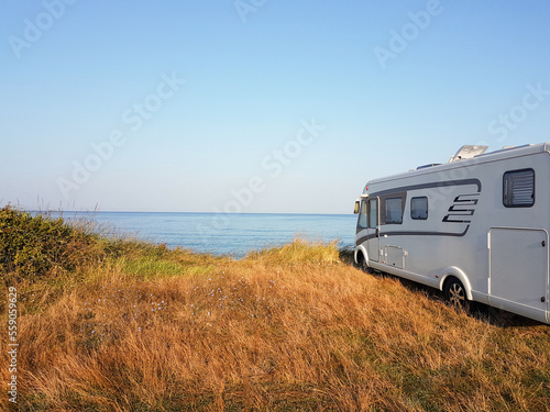 caravan car by the sea in summer season greece