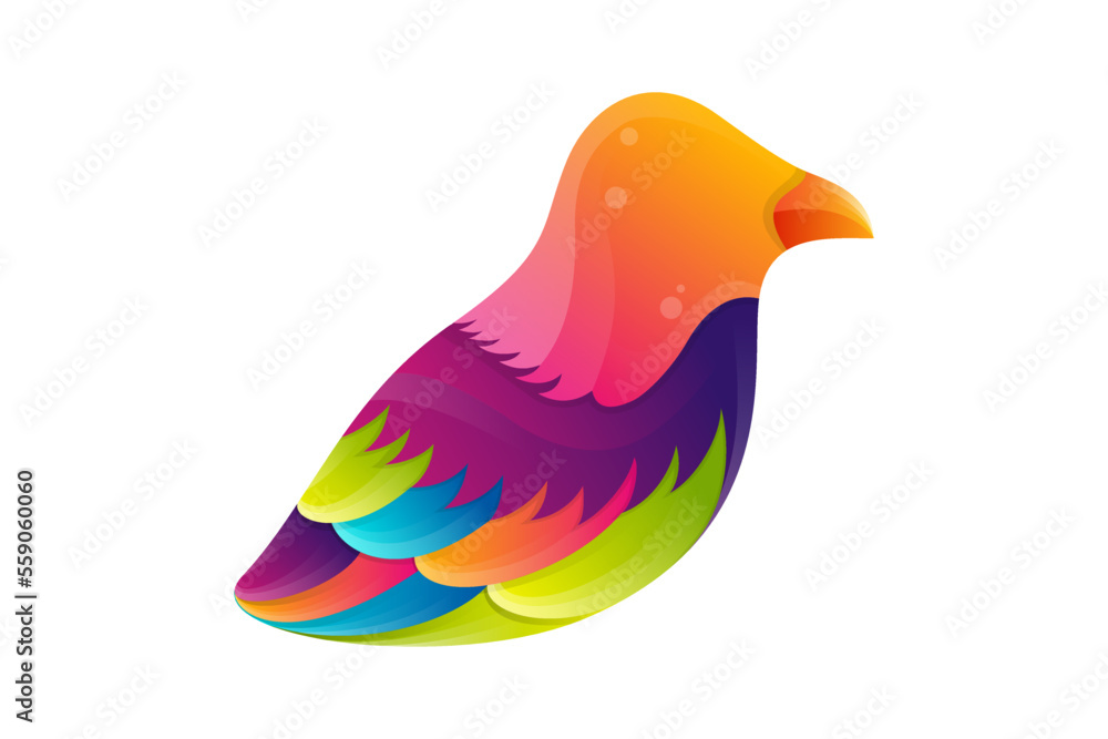 funny creative, digital abstract and bird colorful logo illustration icon. isolated on horizontal white layout background.
