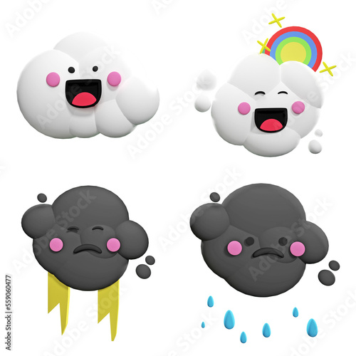 clouds with various expressions  happy  happy and sad rainy  cloudy and sunny