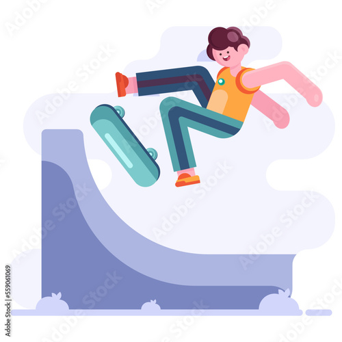 vector illustration of a guy skating and doing tricks at the skate park