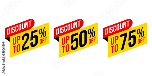 Set of discount tag label vector illustration, sale banner for media promotion with red and yellow color combination, special offer sticker