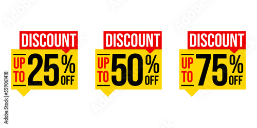 Set of discount tag label vector illustration, sale banner for media promotion with red and yellow color combination, special offer sticker
