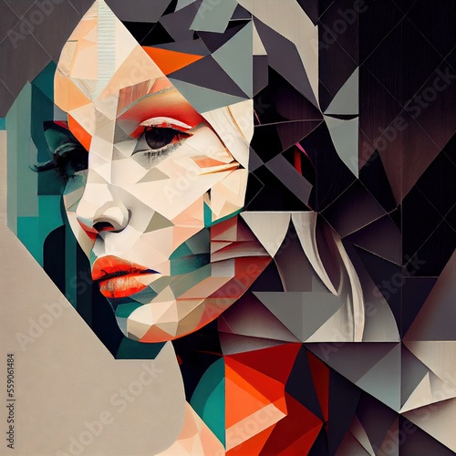 Lady face geometric texture low polygon Generative AI