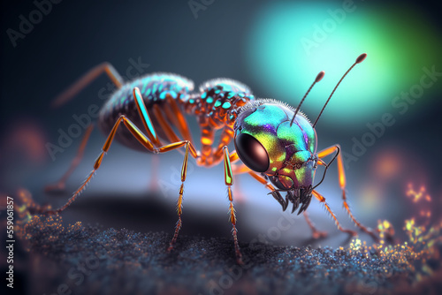 An extremely sharp and detailed portrait of ant macro. Generative AI. Detailed ant. Ant macro. © UIMEGA