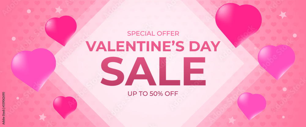 Valentine's Day Sale Background Banner, love hearth vector illustration for media promotion