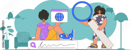 The guy and the girl help to find information on the Internet. Material for educational content.