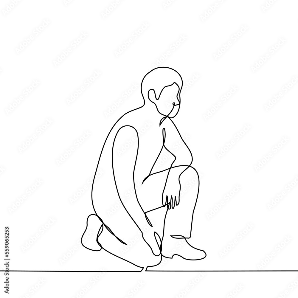 man got down on one knee - one line drawing vector. concept salute, bow the knee