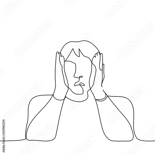 man opened his mouth and grabbed his head - one line drawing vector. concept shock, fear or horror