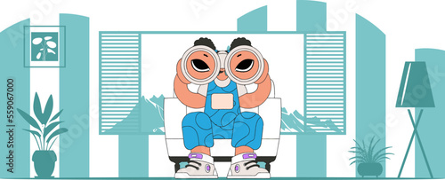 HR theme. Young woman using binoculars.