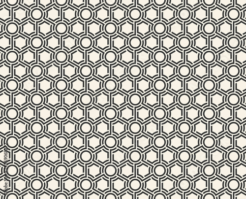 Seamless geometric pattern. Abstract modern endless texture with triangle and circle tiles. Vector background.