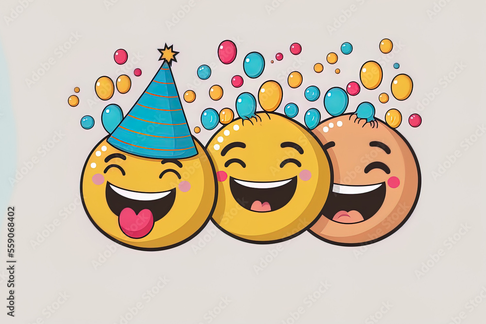 smiling. funny happy emoji sticker. happy party birthday face emoji