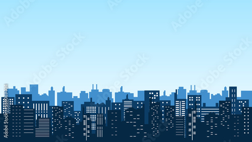 Vector silhouettes of city buildings with shadows of tall buildings around them