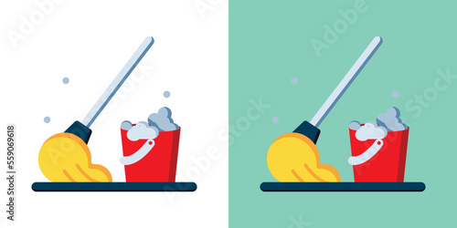 Cleaning brush icon, Mop swab icon, Mopping mop icon, Cleaning mop icon, Cleaning logo, Wiping logo, Mopping sign vector illustration on white and green background