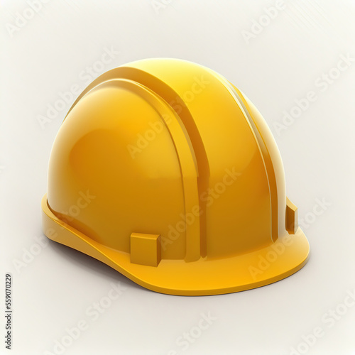 An orange working safety hardhat or helmet icon in 3D, on white background. Industrial equipment object. Generative Ai image