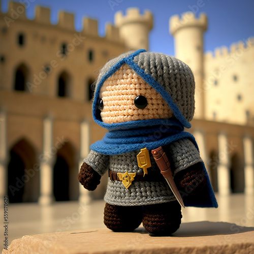 Cute Little Knight in a Castle Courtyard
