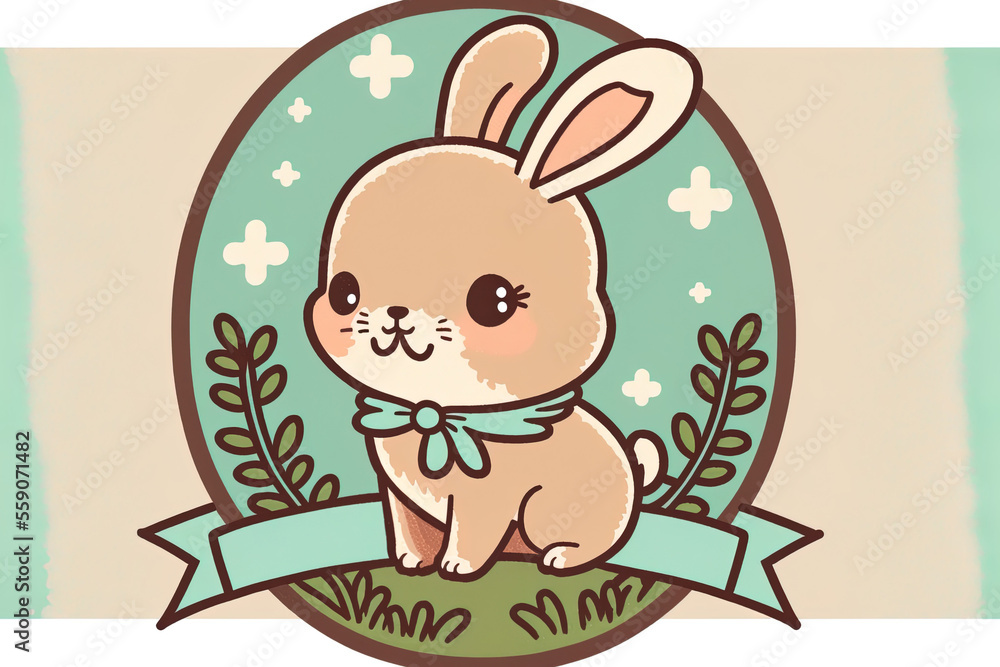Obraz premium adorable cartoon rabbit badge. Generative AI