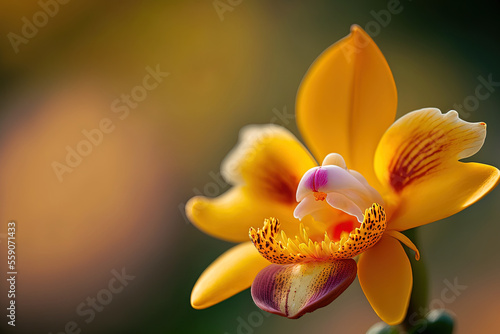 macro image of a Thai orchid up close against a blurry background. Generative AI