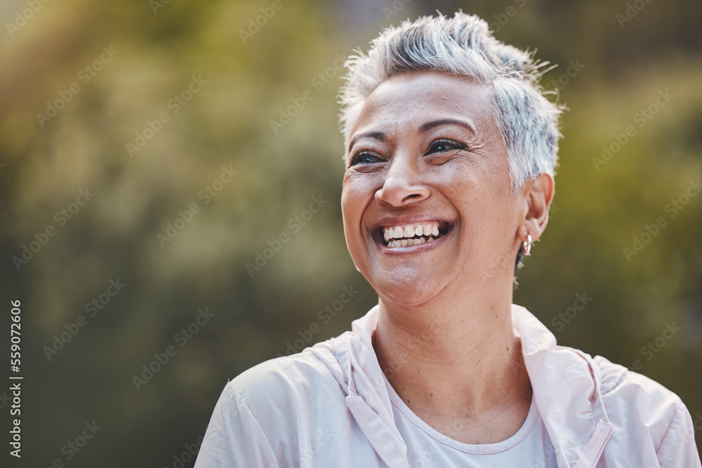 Face, fitness and senior woman in nature ready for workout, exercise or training mock up. Sports, thinking and retired elderly female from India preparing for running or jog for health and wellness. Face, fitness and senior woman in nature ready for workout, exercise or training mock up. Sports, thinking and retired elderly female from India preparing for running or jog for health and wellness.