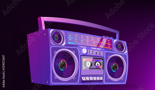 Boombox vector illustration. 80s technology. 90s music player. Retro style 90s boombox illustration.