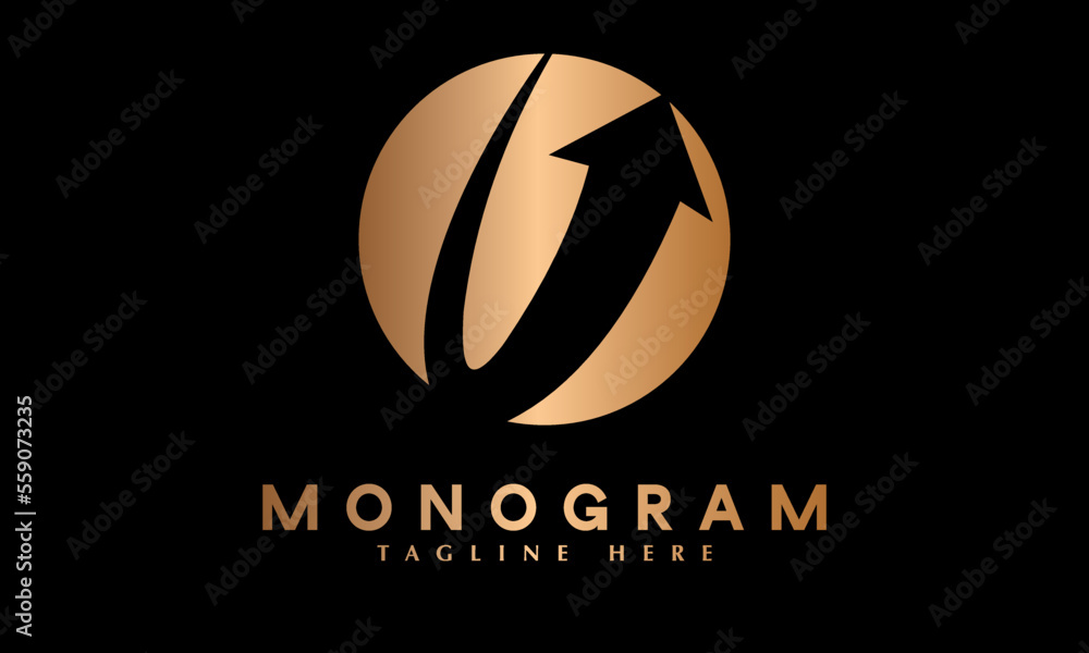 Round technology logo vector monogram template