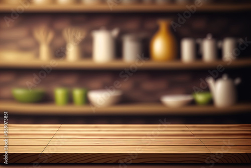 defocused wooden empty food illustration. Generative AI