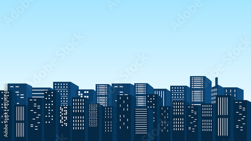 Panoramic silhouette of the city in the morning with a view of tall buildings