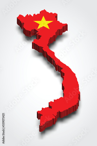 Vietnam 3d map with flag
