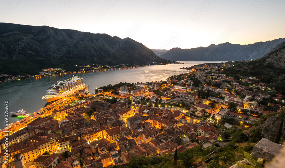 Panorama of the Bay of Kotor and the town