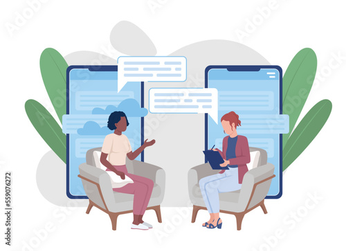 Online appointment flat concept vector illustration. Consultation with psychologist. Editable 2D cartoon characters on white for web design. Creative idea for website, mobile, presentation
