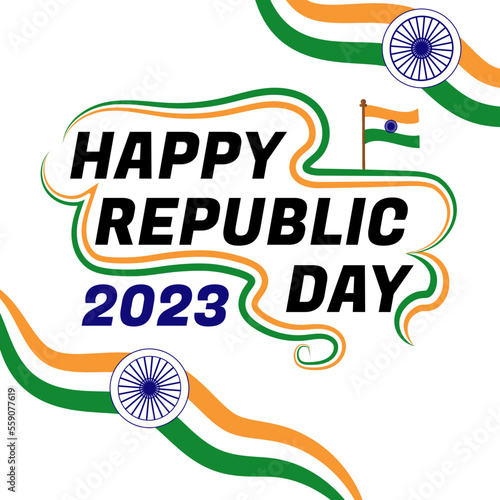 happy republic day 2023 with tricolor ribbon style and indian flag social media post template