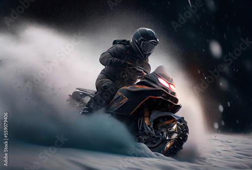 snowmobile in snow, extreme sport, Generative AI © AiCreatorArt