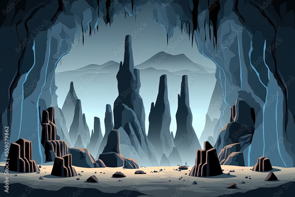 Rock depression shown in raster form with marble pillars, rocks ...