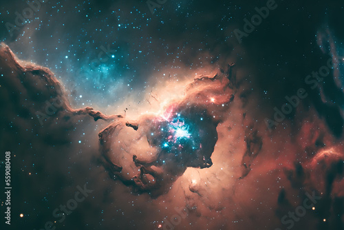3D Rendering of Space Nebula Galaxy with Stars and Stroms