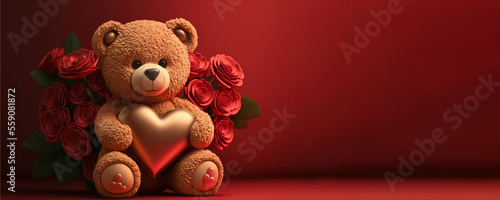 Teddy bear with hearts and roses for Valentine's Day