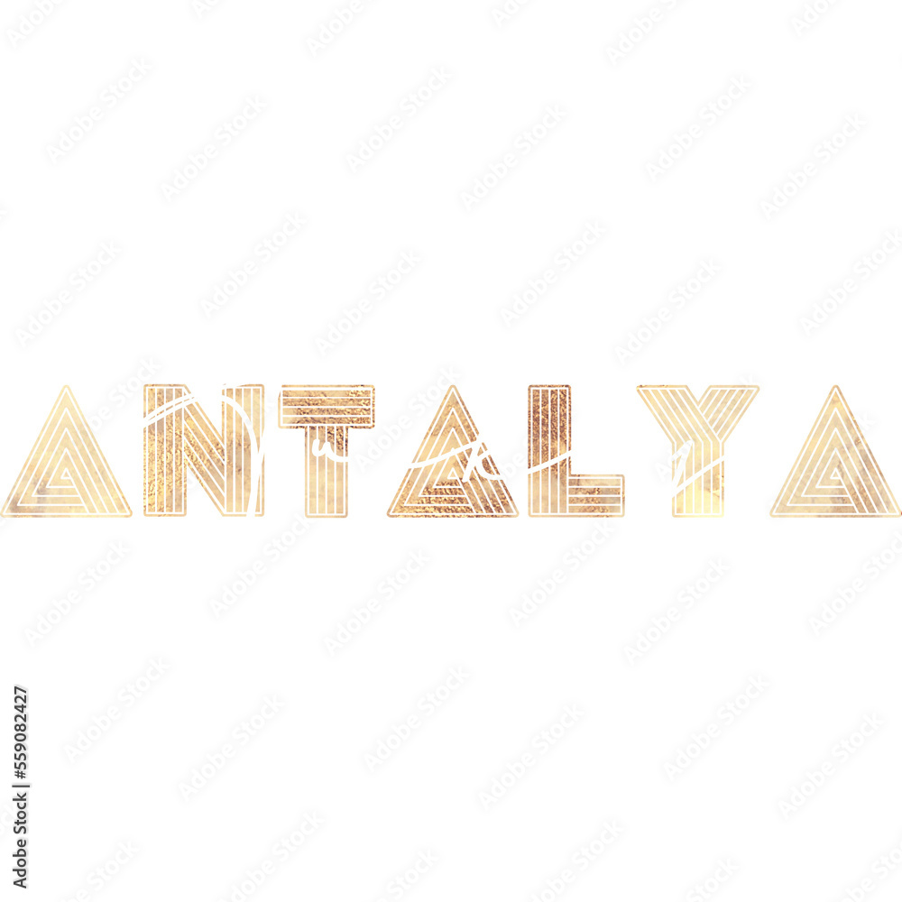 Antalya City Typography in Golden letters, tourism related items, gift ideas etc.