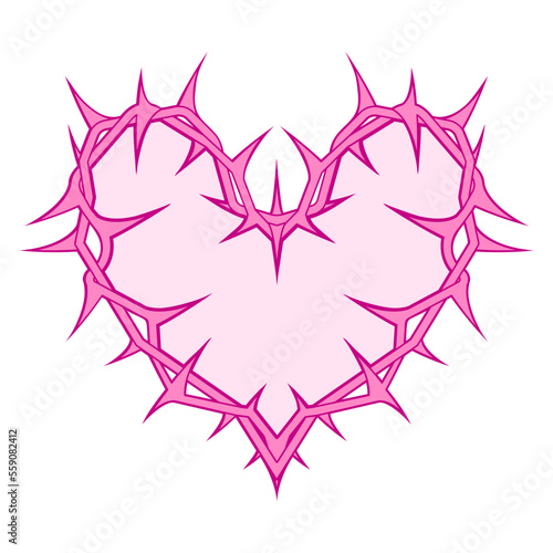 Glamour Barbed wire Heart. Y2K tattoo, emo Icon. Glam goth spikes, broken up, hurt love concept. Isolated print or sticker