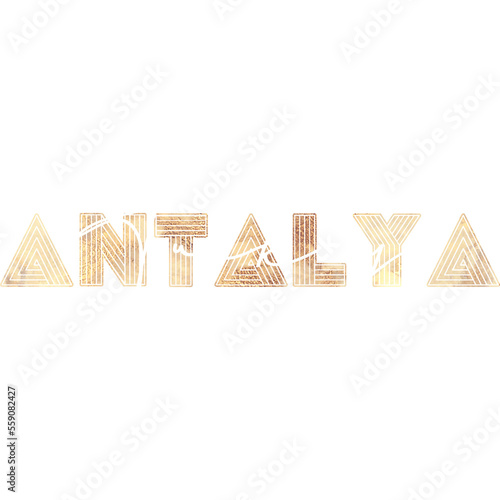 Antalya City Typography in Golden letters, tourism related items, gift ideas etc.